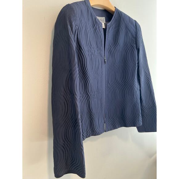 Carlisle Quilted Textured Jacket Zip Up Navy Blue Silk Blend Size 14 SG - Picture 4 of 11